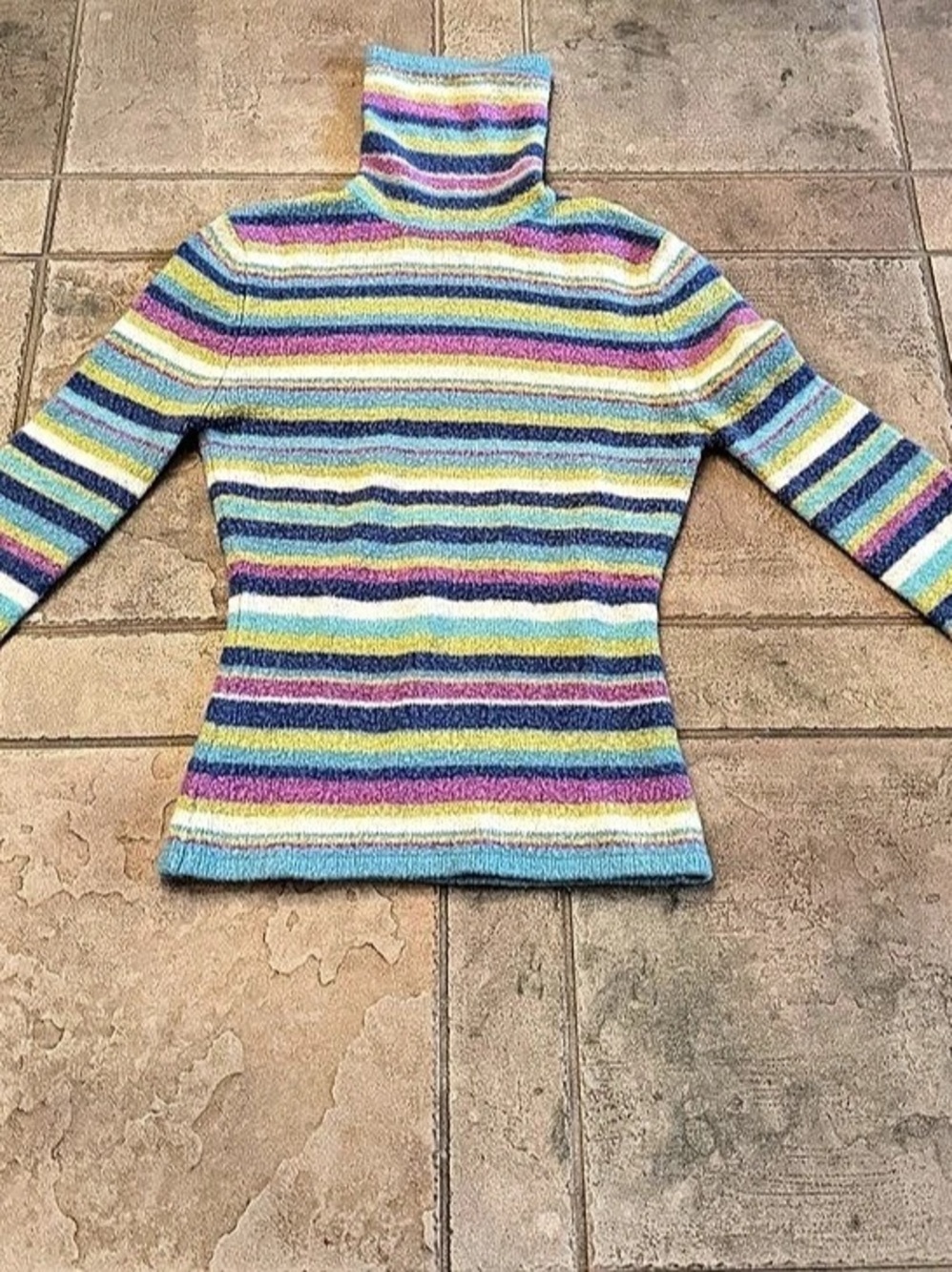 Route 66 Striped Turtleneck Sweater Blue & Pink Size Small